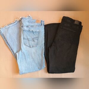 Lot Of 2 American Eagle Sz 18 Festival Flare Jeans Black And Light Wash Denim